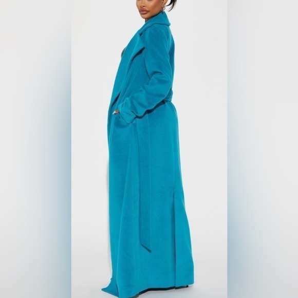 Fashion Nova Teal Long Coat || Size 1X - Picture 15 of 16